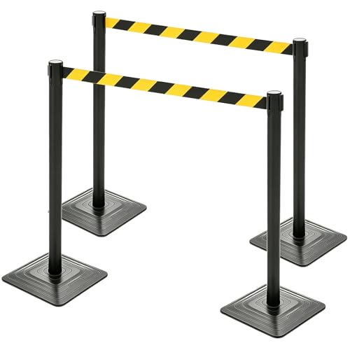 4 Pack Crowd Control Stanchions with 10FT Retractable Belt, 41" Black Queue Barriers with Heavy Rubber Base, Stable Stanchion Posts for Hotel, Airport, Bank, Store, Event(Yellow Black Stripe) - color: YELLOW BLACK STRIPE BELT