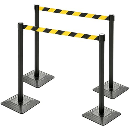 4 Pack Crowd Control Stanchions with 10FT Retractable Belt, 41" Black Queue Barriers with Heavy Rubber Base, Stable Stanchion Posts for Hotel, Airport, Bank, Store, Event(Yellow Black Stripe) - color: YELLOW BLACK STRIPE BELT