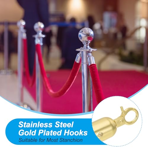 PATIKIL 8 Pack Pink Velvet Stanchion Rope, 5 Ft Crowd Control Ropes Barrier Hanging Rope with Stainless Steel Gold Plated Hooks for Carpet Events Movie Theaters Opening Activities - color: Pink/Gold Plated, size: 5 Ft