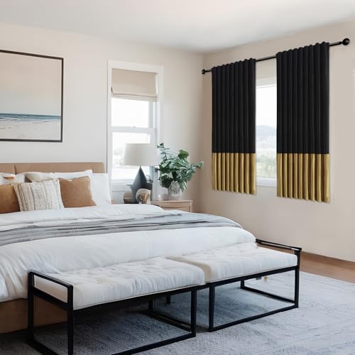 Luxury Black and Gold Velvet Blackout Curtains 72 inches for Living Room - color: Black & Gold, size: 52"W x 72"L (Pack of 2)