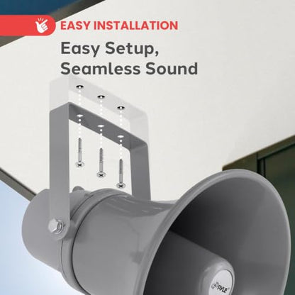 Pyle Indoor Outdoor PA Horn Speaker - 9.7 Inch 20-Watt Power Compact Loud Sound Megaphone w/ 400Hz-5KHz Frequency, 8 Ohm, 70V Transformer, Mounting For 70V Audio System - PyleHome PHSP101T (Gray) - size: 9.7 inch