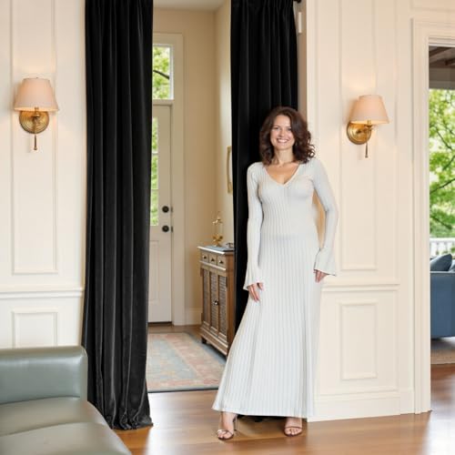 Blackout Black Velvet Curtains Rod Pocket 52×90 Inch 2 Panels | Soft Velvet, For Bedroom & Living Space, Light Shifting Texture, Elegant Drape, Classic - color: R | Black, size: 52"W x 90"L (Pack of 2)
