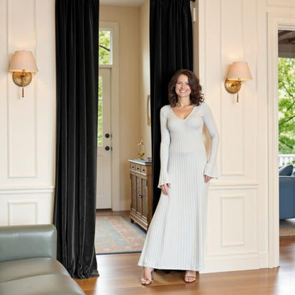 Lazzzy Blackout Black Velvet Curtains Rod Pocket 42×96 Inch 2 Panels - color: R | Black, size: 42"W x 96"L (Pack of 2)