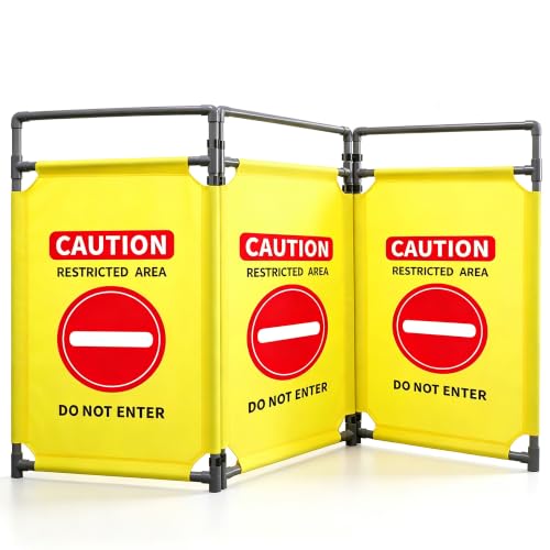 RELIANCER 3-Panel Safety Barricade,5.8FT Foldable Security Sign Barrier Gate,Safety Warning Barricade Fence,Traffic Barricades,Outdoor Crowd Control Barriers,Hazardous Area Driveway Isolation Gate - color: Yellow-1