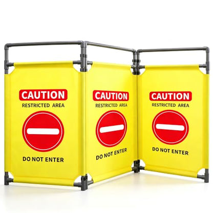 RELIANCER 3-Panel Safety Barricade,5.8FT Foldable Security Sign Barrier Gate,Safety Warning Barricade Fence,Traffic Barricades,Outdoor Crowd Control Barriers,Hazardous Area Driveway Isolation Gate - color: Yellow-1