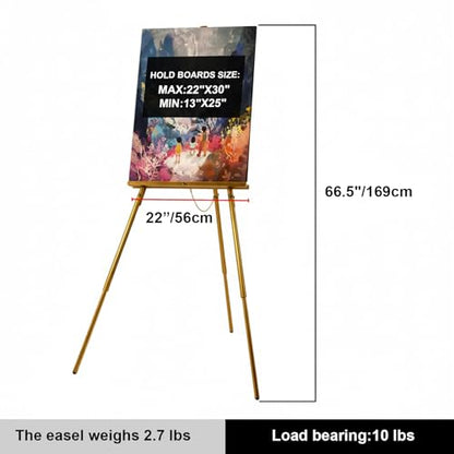 Falling in Art 65" A-Frame Wooden Tripod Easel Stand (Gold) | Display Easel with Adjustable Canvas Holder, Floor Easel for Wedding Signs, Posters, Paintings, Artwork - color: Gold-1 Pack