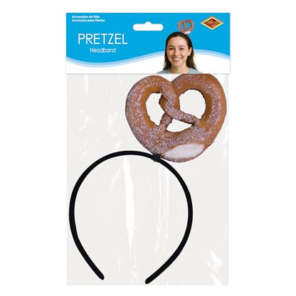 Beistle Pretzel Headband – Foam Pretzel Costume Accessory with Salt Detail, Oktoberfest Party Handout, Funny Novelty Food Headwear, Bavarian German Beer Festival Hat Gag Gift, Black Snap-On Headband