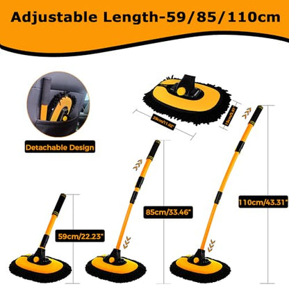 WillingHeart 15° Curved Car Wash Brush with Long Handle 43" Extension Pole RV Truck Microfiber Cleaning Mop Auto SUV Wheel Boat Exterior Interior Detailing 2 in 1 Carwash Duster Not Hurt Paint, Yellow - color: Yellow