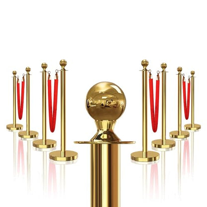 8PCS Gold Stanchions Posts with 4PCS 5 ft Red Velvet Rope, Red Velvet Rope Stanchion Set Crowd Control Barriers, Stanchions and Velvet Ropes Red Carpet Poles for Party Supplies - color: Gold, size: 8