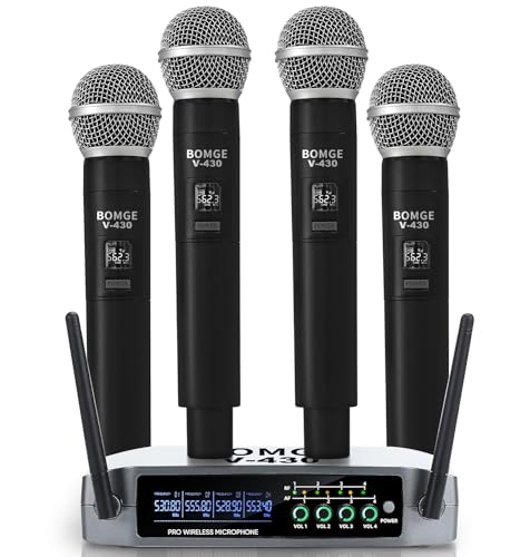 Wireless Microphone System, Pro 4-Channel Cordless Mic Set with Four Handheld Mics, Fixed Frequency, Long Range 200ft, Ideal for Church,Karaoke, Events (V430) - style: V430