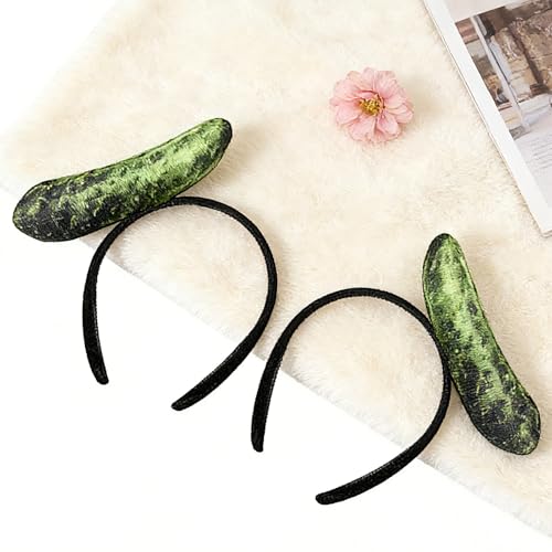 2 Pcs Cucumber Pickle Headbands,Pickle Headwear,Cute Food Shaped Hair band for Women,Vegetable Hair Hoop for Face Washing,Food Headpieces for Halloween/Cosplay/Parties