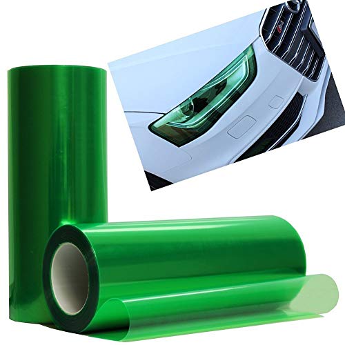 KOMAS 12” X 48” Tint Vinyl Film Sticker Sheet Roll for Car Headlight, Tail Lights, Fog Lights with Squeegee + Cutter (Glossy Green) - color: Glossy Green