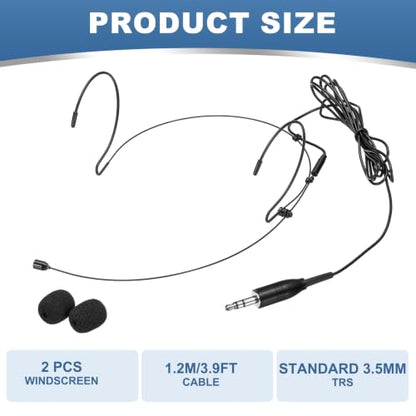 MECCANIXITY Ear Hook Headset Microphone, Double Over Ear Set Hanging Omnidirectional Wired Audio Condenser Microphone Headset with Standard 3.5mm TRS Plug 3.9ft Cable, Black - color: Black, style: Standard 3.5mm TRS Plug