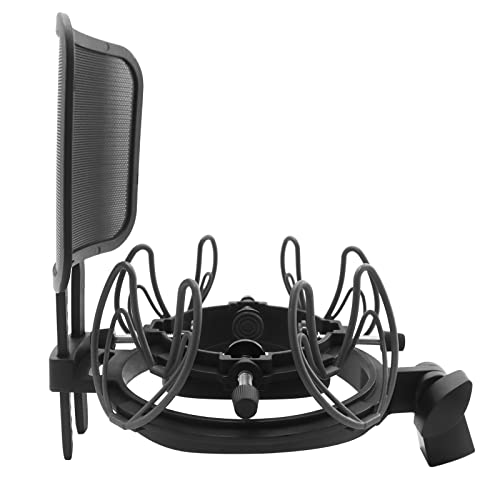 Microphone Shock Mount with Pop Filter Universal Shock Stand for Microphones Size at 21-62mm Anti-Vibration Mic Holder Clip Compatible with AT2020 MXL 990 770 Rode NT1-A Neumann 103(Black) - color: Black