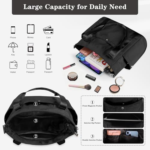 Geestock Tote Bag for Women, Lightweight Large Work Tote Bag, Nurse Handbag Multi-pocket Shoulder Crossbody Tote Bags - color: Black
