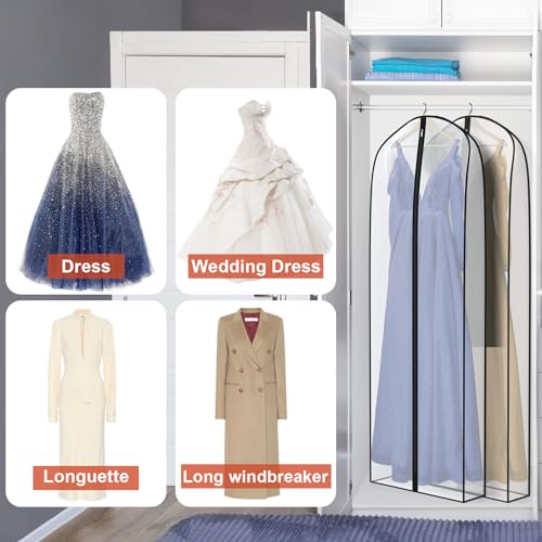 Zilink Dress Bags for Gowns Long Wedding Dress Storage Bags 72 in, 2 Pack - size: 72"-2pcs-Clear-7" Gussted