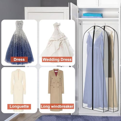 Zilink Dress Bags for Gowns Long Wedding Dress Storage Bags 72 in, 2 Pack - size: 72"-2pcs-Clear-7" Gussted