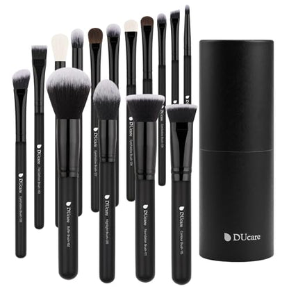 DUcare Makeup Brush Set Professional, 12 pcs Makeup Brushes, Premium Cruelty-Free Synthetic Fiber Hair, Travel Make up Brushes Set with Case (Black) - color: black with case