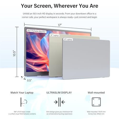 InnoView 4K Portable Monitor 18.5" 3840x2160 UHD USB-C HDMI for Laptop, 400 nits IPS Computer Gaming Display HDR Travel Monitor with W/180°Adjustable Stand for Desktop Mac Phones Tablet PS5/4 Switch - size: 18.5 Inches