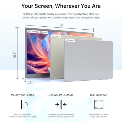 InnoView 4K Portable Monitor 18.5" 3840x2160 UHD USB-C HDMI for Laptop, 400 nits IPS Computer Gaming Display HDR Travel Monitor with W/180°Adjustable Stand for Desktop Mac Phones Tablet PS5/4 Switch - size: 18.5 Inches