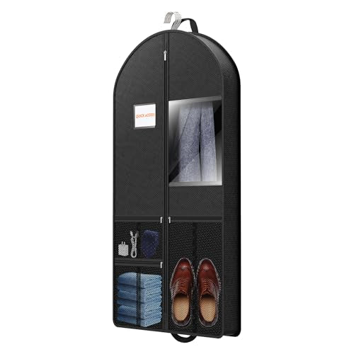 Suit Garment Clothes Travel Bag: 54 inch Lightweight Foldable Black Short Fabric Breathable - Hanging Storage Cover Pockets Zipper for Men - Wardrobe Carry Coat Jacket Uniform Tuxedo Shirt - size: 54"1Pack