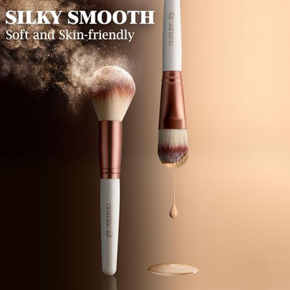OMANIAC 20Pcs Makeup Brush Set Professional - Premium Synthetic Foundation Eyeshadow Blending Face Powder Brushes with Travel Case - Cruelty-Free Beauty Gift Kit for Beginners & Women (White) - color: White