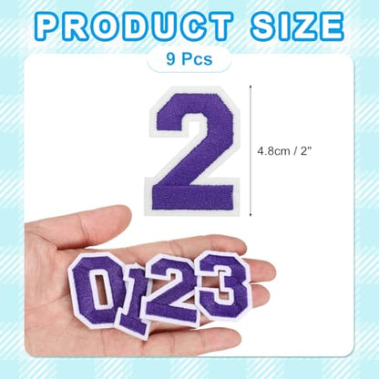 MECCANIXITY Iron on Number Patches 2" Number 2 Iron on Embroidered Patch Sew on Letter Stickers Applique for Repairing Clothing Jeans Shoes Hats DIY(Purple, Pack of 9) - style: Number 2