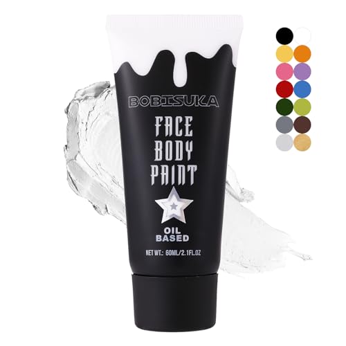 White Face Paint, Clown Makeup Body Paint, Blendable Cream Face Painting Kits for Skull Joker Vampire Mime , Halloween Skeleton Cosplay, Costume, Parties,Stage, Theater, 2.1 fl oz (60ml) - color: White