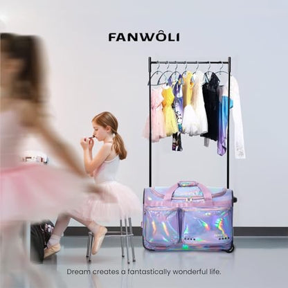 Fanwoli 28" Dance Bag with Garment Rack, Waterproof Competition Duffel - color: Mermaid Seablue