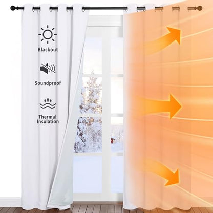 NICETOWN Sound Barrier 100% Blackout Divider Curtains 84", Noise, Heat and Cold Blocking Drapes with Felt Fabric Lining for Noise Reducing/Nursery/Daytime Sleep/Bedroom (White, 2 PCs, 52" Wide) - color: Pure White, size: 52"W x 84"L (Pack of 2)