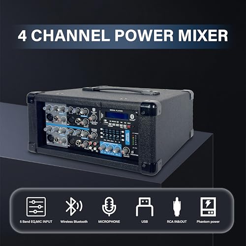 PRORECK DELTA 10 1800W Bluetooth PA Speaker System with 4-Channel Powered Mixer, 2 10-Inch Passive Speakers, Stands, Reverb Effects, and 15V Phantom Power. Perfect for DJs, Bands, Karaoke, Live Events - size: 10"+4 channel mixer