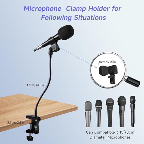2-in-1 Podium Microphone Holder & Mic Holder -13.78" Flexible Gooseneck Desktop Mic Stands Holder for Lectern Podium Podcast Meetings Lectures Pulpit Streaming Gaming Studio (Upgrade) - color: Wall & Desk Clamp