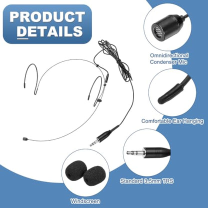 MECCANIXITY Ear Hook Headset Microphone, Double Over Ear Set Hanging Omnidirectional Wired Audio Condenser Microphone Headset with Standard 3.5mm TRS Plug 3.9ft Cable, Black - color: Black, style: Standard 3.5mm TRS Plug