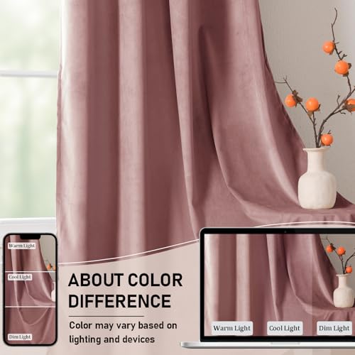 JIUZHEN Wild Rose Velvet Blackout Curtains 42W x 63L 2 Panels - color: Wild Rose, size: 42"W x 63"L (Pack of 2)