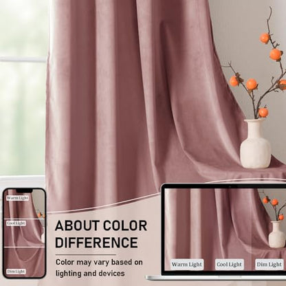 JIUZHEN Wild Rose Velvet Blackout Curtains 42W x 63L 2 Panels - color: Wild Rose, size: 42"W x 63"L (Pack of 2)