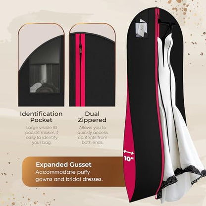 Your Bags Women’s Dress and Gown Garment Bag -72”x24” and 10” Tapered Gusset Prom Bags (Pink & Black Dress Print) - color: Pink & Black Dress Print