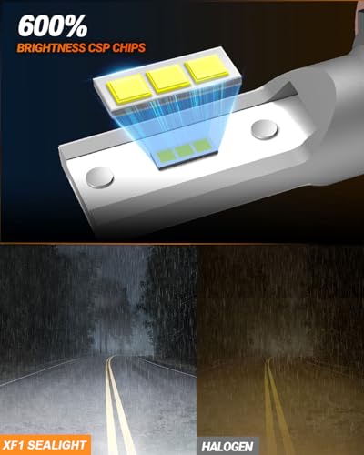 SEALIGHT 9006/HB4 LED Fog Light Bulbs, 600% High Bright 6500K Cool White Fog Lights, 50000HRS Lifespan Replacement 9006 Fog Light Bulbs Non-Polarity, Pack of 2 - color: White, size: 9006/Hb4