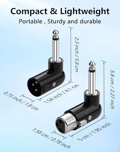CERRXIAN XLR to 1/4" TS Adapter, Unbalanced 3Pin XLR Male/Female to 90 Degree 6.35mm Mono Male Audio Adapter for Microphone, Mixer, Guitar Amp - size: Male+Female