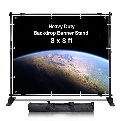 AkTop 8x8 ft Heavy Duty Backdrop Banner Stand Kit | Adjustable Photography Step and Repeat Stand for Parties, Portable Trade Show Photo Booth Background with Carrying Bag - size: 8‘×8’