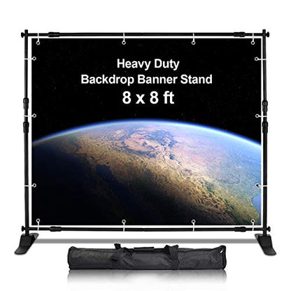 AkTop 8x8 ft Heavy Duty Backdrop Banner Stand Kit | Adjustable Photography Step and Repeat Stand for Parties, Portable Trade Show Photo Booth Background with Carrying Bag - size: 8‘×8’