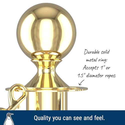 2 Post Polished Brass Urn Top Stanchion Kit, 1 Black 6' Rope - color: Polished Brass Ball Top / Black Rope, size: 3 Pieces