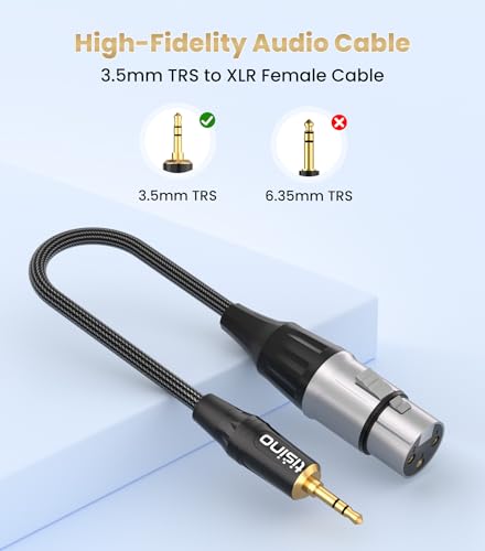 Tisino XLR to 3.5mm Balanced Cable Adapter, Gold-Plated XLR Female to 1/8 inch Mini Jack Aux Mono Audio Cord for Shotgun or Condenser Microphones - 1ft (Pack of 2) - size: 1ft (Pack of 2)