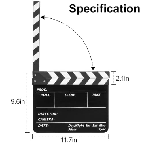 Film Slate Clapper Board, Acrylic Black Movie Directors Clapboard | 9.6 x 11.7 In Movie Clapboard Cut Action Scene Prop for Photography and Video Shooting, Comes with Magnetic Eraser and 2 Pens