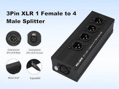 XLR 1 to 4 Box,4-Way Balanced XLR Splitter Box,3Pin XLR 1 Female to 4 Male Splitter,1-In-4-Out Audio Distributor for Studio, Live, Mixer, Amplifier, Preamps, Powered Speaker - color: 1 Female to 4 Male Adapter
