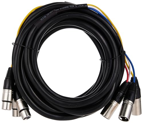 Monoprice 4-Channel XLR Male to XLR Female Snake Cable - 20 Feet - Black/Silver, Metal Connector Housings, Plastic and Rubber Cable Boots - size: 20 Feet