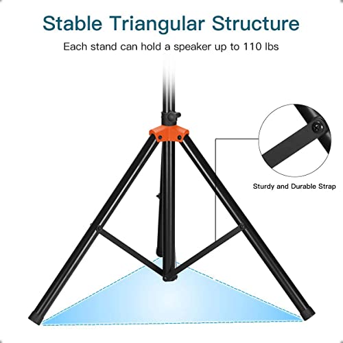 VOYZ Aluminum Tripod Stand for Speaker - Made with Heavy Duty Durable Lightweight Metal - Adjustable Height 38" to 74" - Safety PIN and Screw Locks - 150 lbs Capacity - Metal Brace (VZ-636)