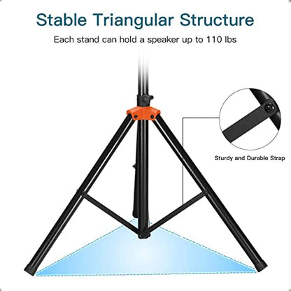 VOYZ Aluminum Tripod Stand for Speaker - Made with Heavy Duty Durable Lightweight Metal - Adjustable Height 38" to 74" - Safety PIN and Screw Locks - 150 lbs Capacity - Metal Brace (VZ-636)