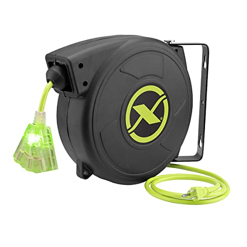 Flexzilla Retractable Extension, 14/3 AWG SJTOW, 50', Grounded Triple Tap Outlet Electric Cord Reel, ZillaGreen, FZ8140503 - size: 50ft / 14 Gauge