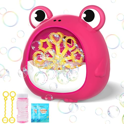 Frog Bubble Machine Toys for Kids 3-8, Outdoor Party Birthday Gift | Bubble Blower Maker with 2 Solutions, Gift for 3 4 5 6 7 8 Year Old Girls Boys - color: Red
