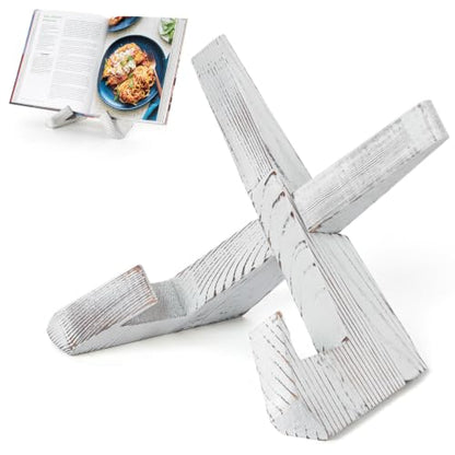PUERSI Cookbook Stand for Kitchen, Recipe Book Holder for Kitchen Counter | Wooden Cookbook Holder, Rustic Cook Book Holder Stand - Farmhouse White - 1 Set - color: Farmhouse White